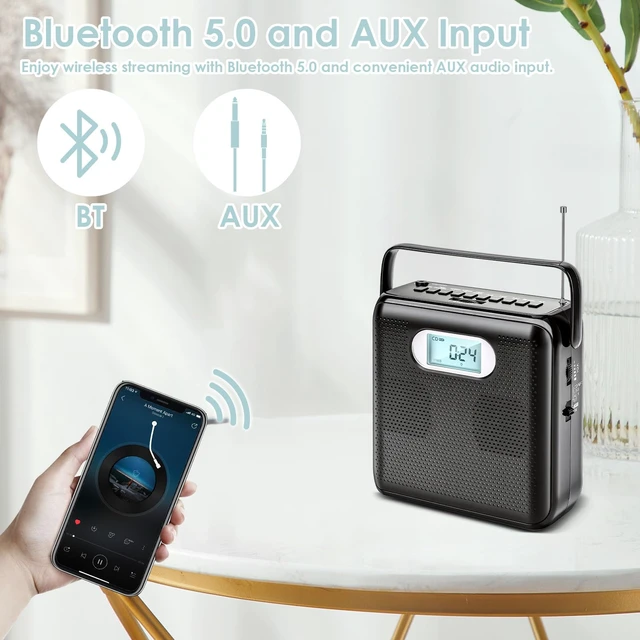 Alt view image 7 of 7 - Portable CD Player with Bluetooth, Built-in Speakers & FM Radio