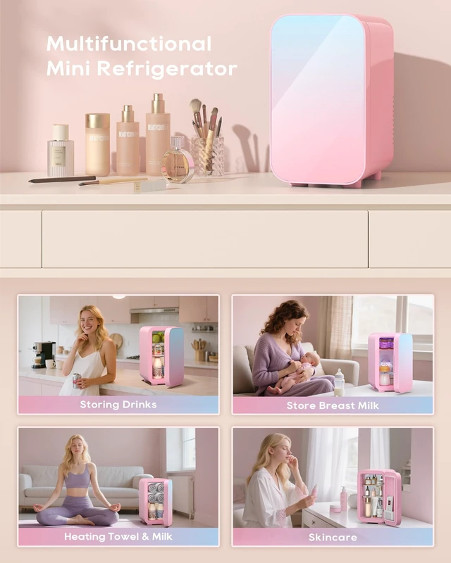 Alt view image 2 of 7 - BEICHEN Mini Fridge, 6 Liter/8 Can Skincare Fridgefor Skin Care, Cosmetics