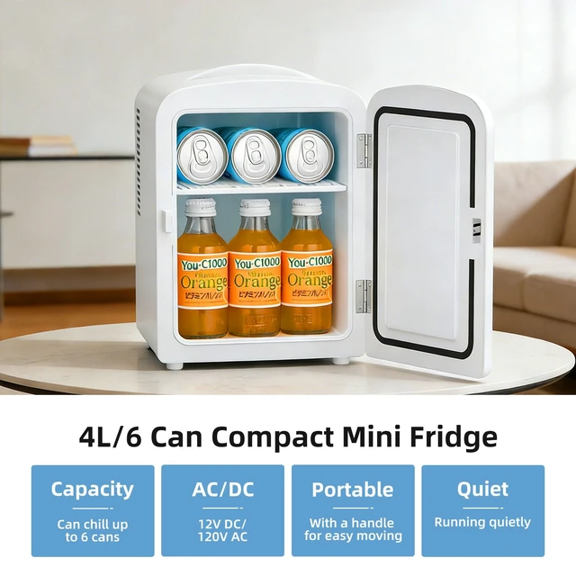 Alt view image 2 of 7 - Antarctic Star 4L/6 Can Portable Mini Fridge,Personal Compact Refrigerator,Small Cooler for Food,Drinks or Skin Care, AC/DC for Bedroom, Car, Office & Dorm, White