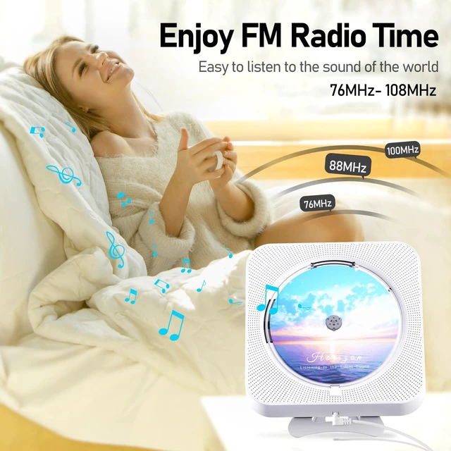 Alt view image 6 of 7 - MICOCIOUS Bluetooth Portable Home CD Music Player with Remote Control, Timer, Built-in Speakers and LED Display - FM Radio Boombox (White)