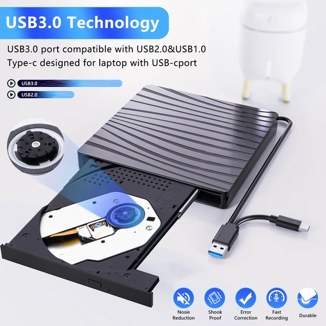 Alt view image 4 of 6 - External CD/DVD Drive for Laptop, USB C Portable CD DVD +/-RW Burner Optical Drive Reader Writer DVD Player for Laptop iMac PC Desktop MacBook, Windows 11/10/8/7/XP/Linux/MacOS Schwarz