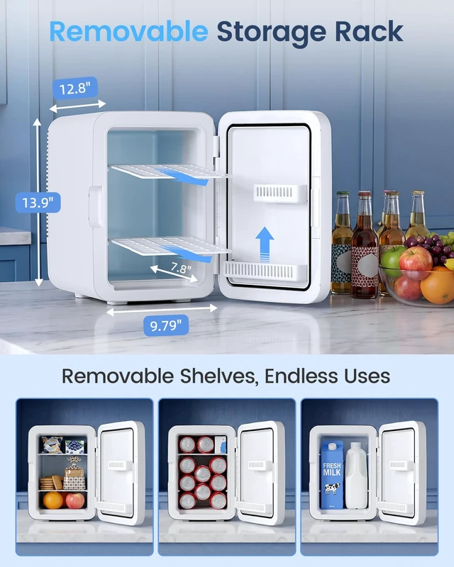Alt view image 3 of 4 - Electactic 10L Compact Mini Fridge, AC/DC Small Refrigerator, White