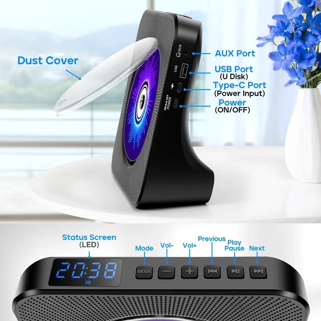 Alt view image 4 of 6 - ROADOM Portable CD Player with Bluetooth, Hi-Fi Speakers & FM Radio