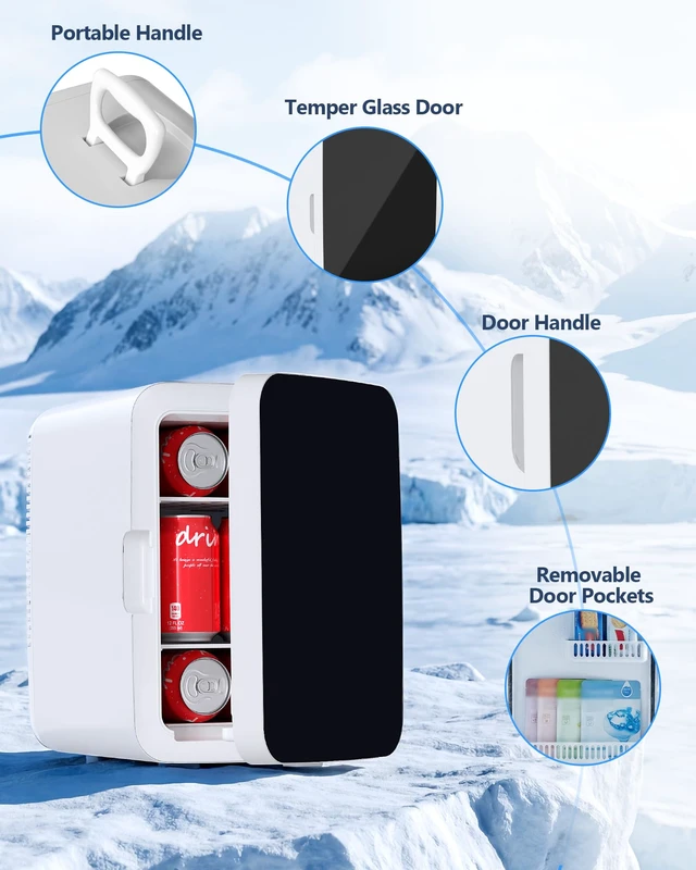 Alt view image 4 of 4 - Electactic 10L Compact Mini Fridge, AC/DC Small Refrigerator, White
