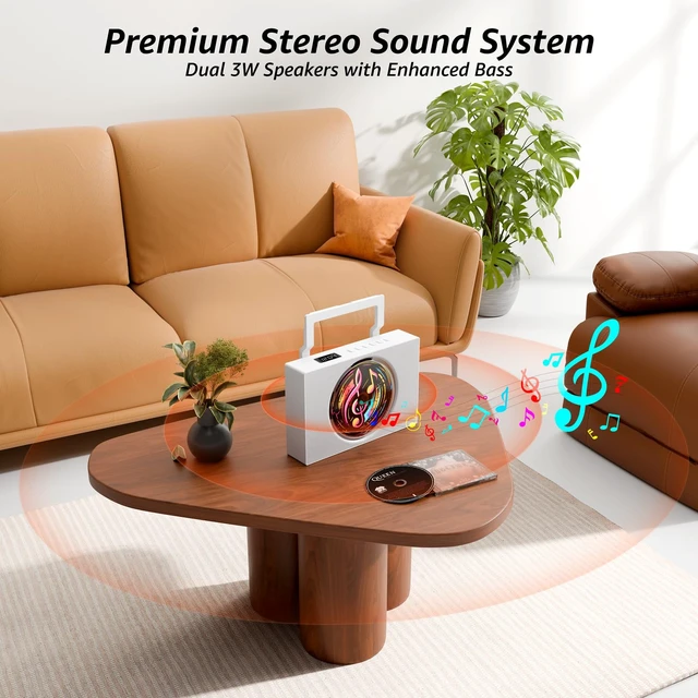 Alt view image 5 of 7 - ROADOM Portable CD Player Boombox with Bluetooth, Rechargeable & FM Radio