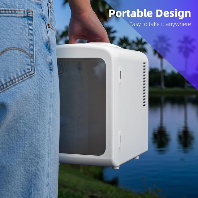 Alt view image 3 of 7 - Antarctic Star Small Compact Refrigerator With LED Light, 4L Capacity/6 Cans Portable Mini Fridge, for Bedroom,Car,Office and Dorm, Small Cooler for Cosmetics, Beverage and Food, White