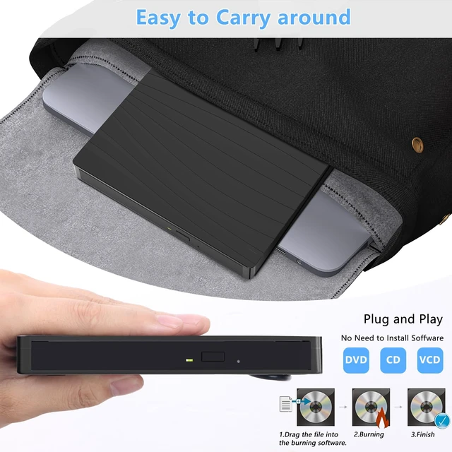 Alt view image 6 of 6 - External CD/DVD Drive for Laptop, USB C Portable CD DVD +/-RW Burner Optical Drive Reader Writer DVD Player for Laptop iMac PC Desktop MacBook, Windows 11/10/8/7/XP/Linux/MacOS Schwarz
