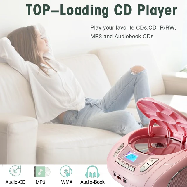 Alt view image 4 of 7 - Portable CD Player Boombox with Bluetooth,FM Radio,USB MP3 Playback,AUX-in,Headphone Jack,CD-R/RW and MP3 CDs Compatible,Small CD Player for Home or Outdoor