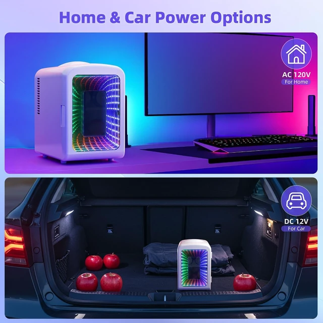 Alt view image 4 of 7 - Antarctic Star Small Compact Refrigerator With LED Light, 4L Capacity/6 Cans Portable Mini Fridge, for Bedroom,Car,Office and Dorm, Small Cooler for Cosmetics, Beverage and Food, White