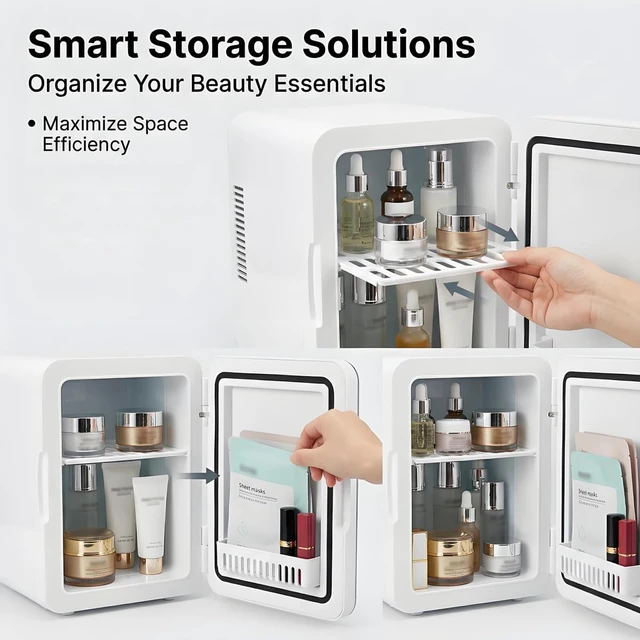 Alt view image 7 of 7 - Lispin Mini Fridge for Bedroom, 4L Skincare Fridge with Dimmable LED Light Mirror for Dorm & Office, Portable Cooler & Warmer Small Compact Refrigerator for Skincare, Makeup and Cosmetics