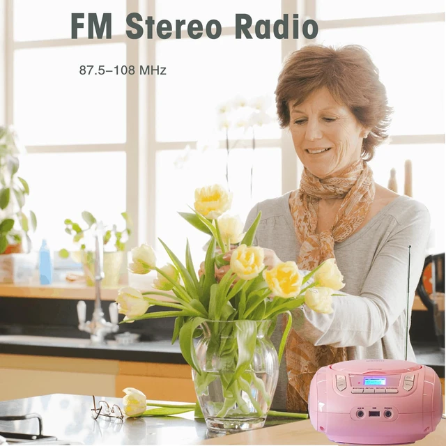Alt view image 5 of 7 - Portable CD Player Boombox with Bluetooth,FM Radio,USB MP3 Playback,AUX-in,Headphone Jack,CD-R/RW and MP3 CDs Compatible,Small CD Player for Home or Outdoor