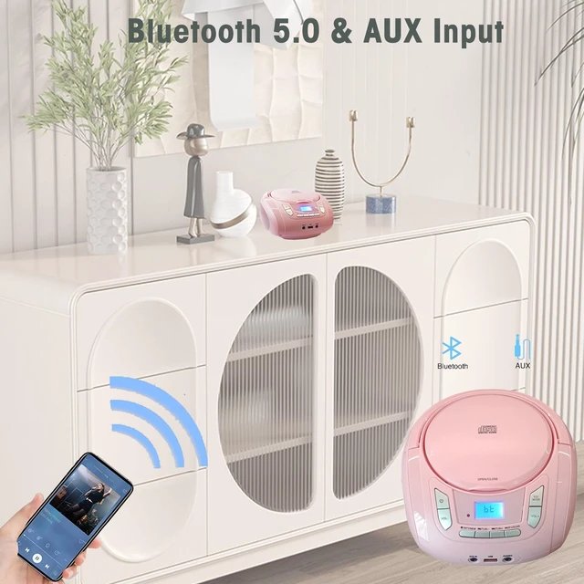 Alt view image 6 of 7 - Portable CD Player Boombox with Bluetooth,FM Radio,USB MP3 Playback,AUX-in,Headphone Jack,CD-R/RW and MP3 CDs Compatible,Small CD Player for Home or Outdoor