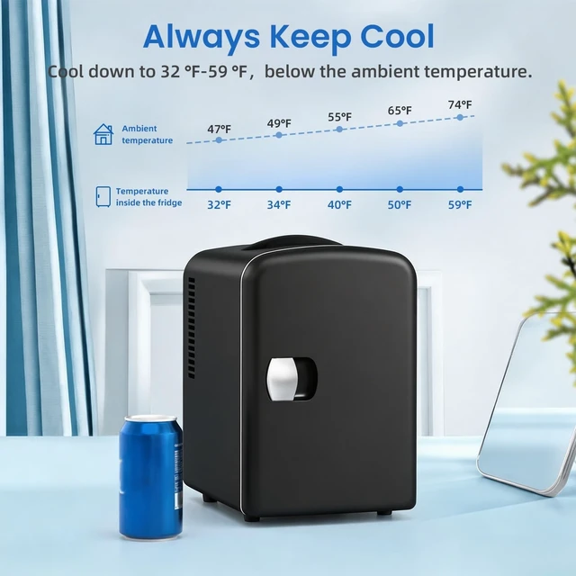 Alt view image 3 of 7 - Antarctic Star Compact Refrigerator, Portable Mini Fridge, Skin Care 4L Capacity/6 Cans, for Bedroom, Car, Office & Dorm, Small Cooler for Cosmetics, Beverage and Food, Black