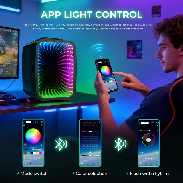 Alt view image 2 of 7 - BEICHEN Mini Fridge 4L/6 Can With APP Light Controller for Gaming Room