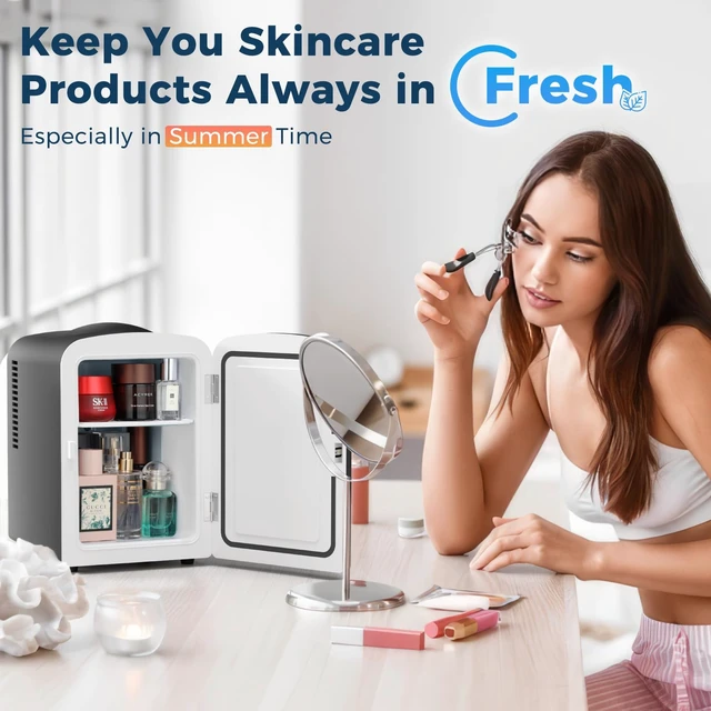 Alt view image 4 of 7 - Antarctic Star Compact Refrigerator, Portable Mini Fridge, Skin Care 4L Capacity/6 Cans, for Bedroom, Car, Office & Dorm, Small Cooler for Cosmetics, Beverage and Food, Black