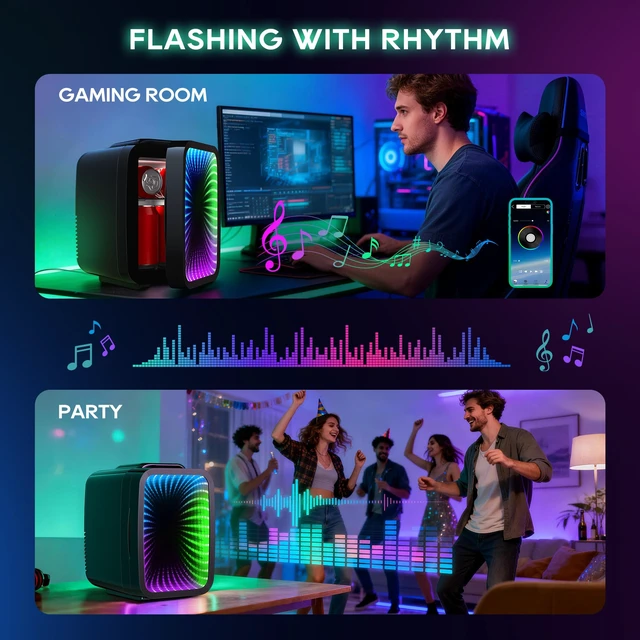 Alt view image 3 of 7 - BEICHEN Mini Fridge 4L/6 Can With APP Light Controller for Gaming Room