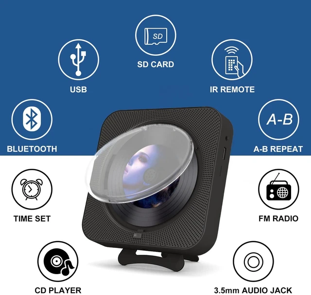 Alt view image 2 of 6 - MICOCIOUS Portable CD Player with Bluetooth Desktop CD Player for Home CD Music Players withTimer,Built-in Dual Speakers with LED Display Home Audio Boombox FM Radio (Black)