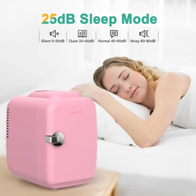 Alt view image 4 of 6 - CROWNFUL Mini Fridge, 4 Liter/6 Can Portable Cooler and Warmer Personal Refrigerator for Skin Care, Cosmetics, Beverage, Food,Great for Bedroom, Office, Car, Dorm, ETL Listed (Pink)