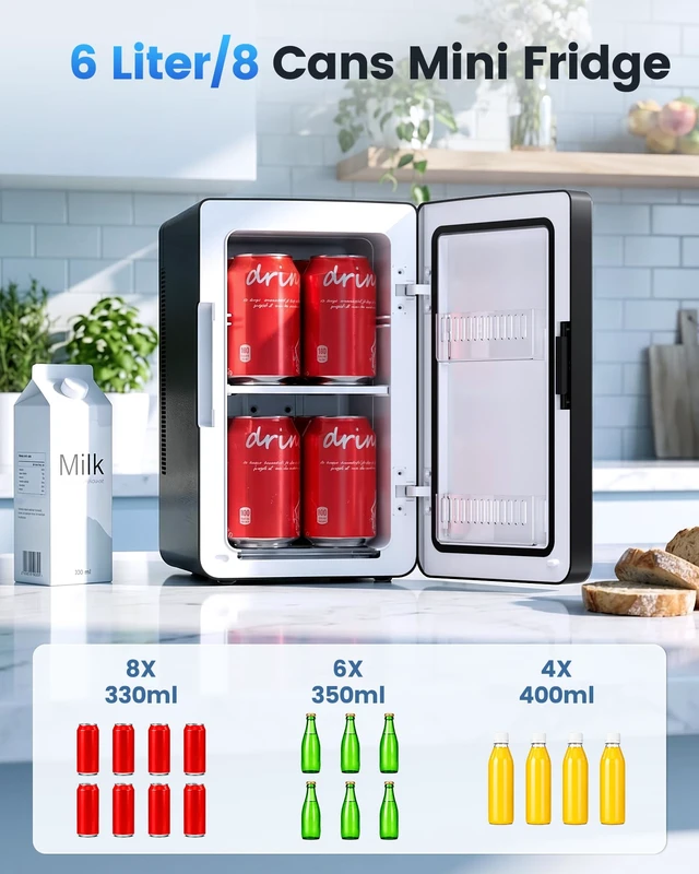 Alt view image 2 of 7 - Electactic Mini Fridge, 6L/8Can Portable Small Refrigerator for Bedroom