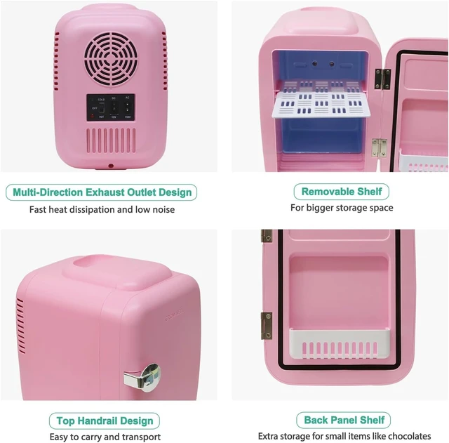 Alt view image 5 of 6 - CROWNFUL Mini Fridge, 4 Liter/6 Can Portable Cooler and Warmer Personal Refrigerator for Skin Care, Cosmetics, Beverage, Food,Great for Bedroom, Office, Car, Dorm, ETL Listed (Pink)