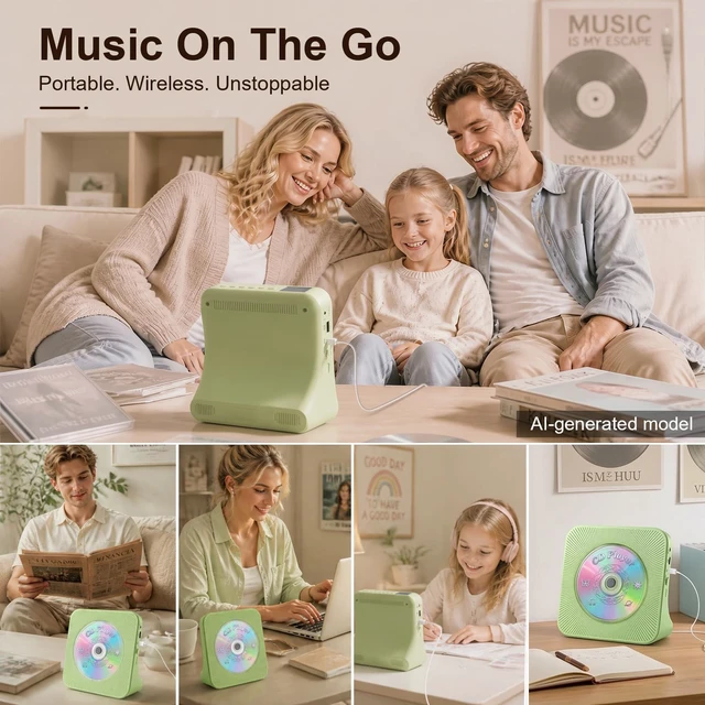 Alt view image 7 of 7 - Gueray CD Player Portable Bluetooth Desktop CD Players for Home