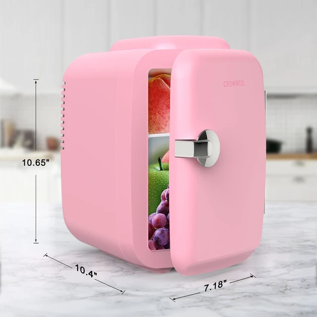 Alt view image 6 of 6 - CROWNFUL Mini Fridge, 4 Liter/6 Can Portable Cooler and Warmer Personal Refrigerator for Skin Care, Cosmetics, Beverage, Food,Great for Bedroom, Office, Car, Dorm, ETL Listed (Pink)
