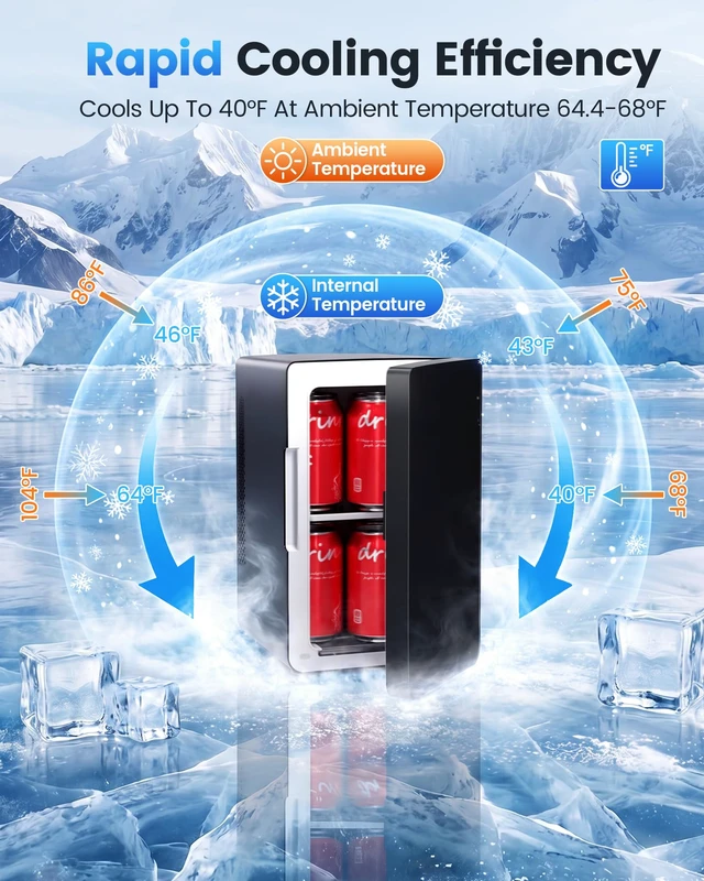 Alt view image 3 of 7 - Electactic Mini Fridge, 6L/8Can Portable Small Refrigerator for Bedroom