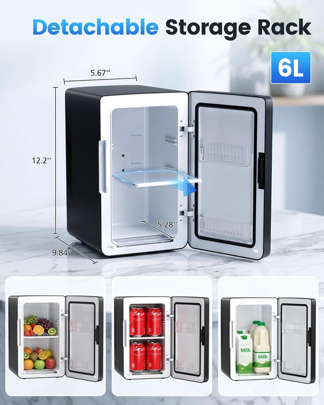 Alt view image 5 of 7 - Electactic Mini Fridge, 6L/8Can Portable Small Refrigerator for Bedroom