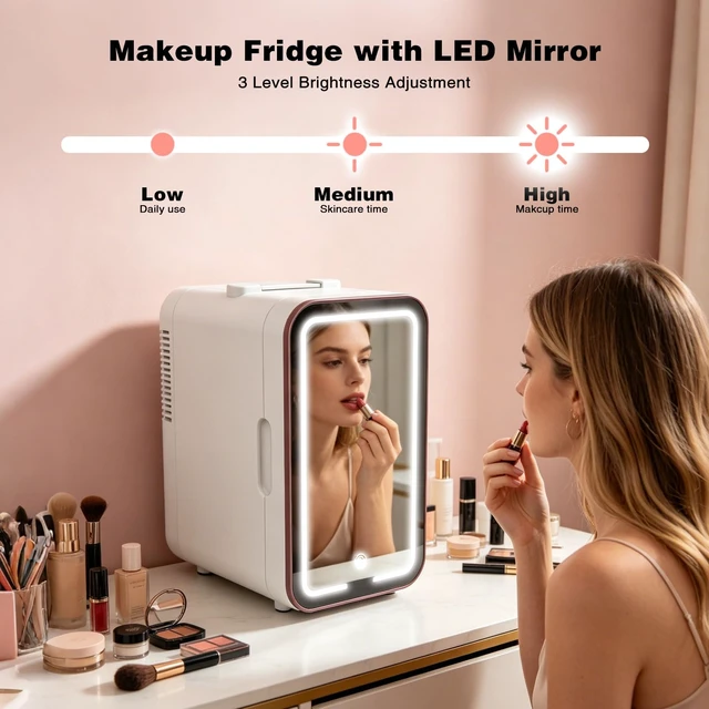 Alt view image 2 of 7 - YLFU Mini Skincare Fridge for Bedroom, 6L Portable Cooler & Warmer, White