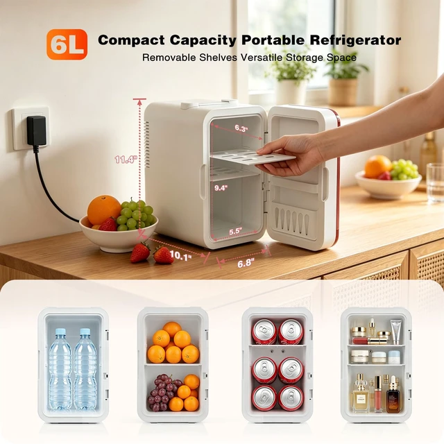 Alt view image 3 of 7 - YLFU Mini Skincare Fridge for Bedroom, 6L Portable Cooler & Warmer, White