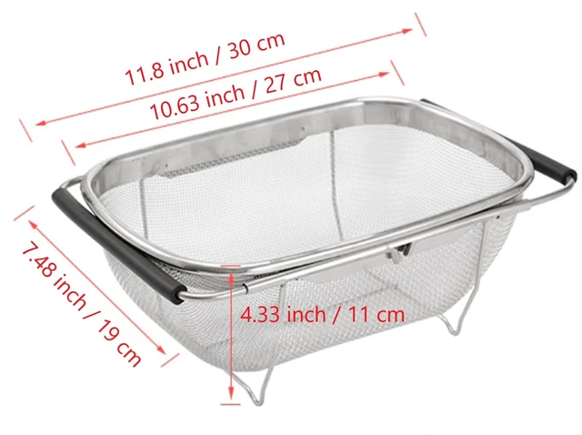 Alt view image 3 of 7 - AJIODA Over The Sink Colander, 4 Quarts Stainless Steel Oval Colander with Expandable Rubber Grip Handle, Fine Mesh Strainer Baskets Kitchen Colanders for Strain, Drain, Rinse Vegetable, Fruits, Black