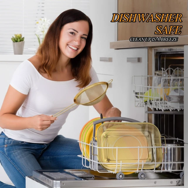 Alt view image 7 of 7 - LemonRoad Gold Over the Sink Colander with Expandable Handles and 3 Pcs Gold Fine Mesh Strainer Large Stainless Steel Colander Strainer Basket for Kitchen Accessories (15-18.1 L x 10.6 W x 2.4 H)