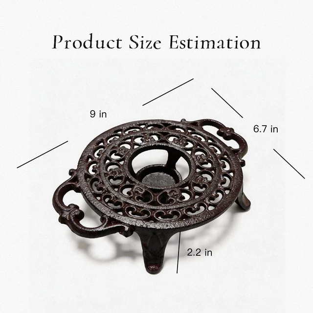 Alt view image 2 of 6 - Cast Iron Teapot Warmer, Round Tea Warmer with Double Eared Design & Tealight Holder, Heavy Duty Trivet for Heating Tea Coffee Milk, Vintage Rustic Decorative Stand for Teapots Cups Dishes