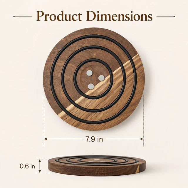 Alt view image 5 of 6 - Wood Round Pot Holder, 8 in Metal-Adhering Heat Safe Trivet with Non-Slip Silicone Rings, Kitchen Wooden Hot Pad for Cast Iron Pots, Pans and Hot Dishes