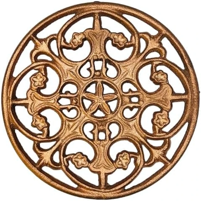 Alt view image 5 of 7 - MAI 1Pcs Round Cast Iron Trivet - Round Metal Trivets with Rubber Feet Caps,Rustic Cast Iron Hot Dish Plate Holder, Pan Plate Teapot for Kitchen Dining Table Countertop Cooktop (Copper)