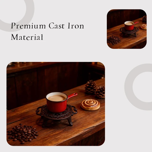 Alt view image 5 of 6 - Cast Iron Teapot Warmer, Round Tea Warmer with Double Eared Design & Tealight Holder, Heavy Duty Trivet for Heating Tea Coffee Milk, Vintage Rustic Decorative Stand for Teapots Cups Dishes