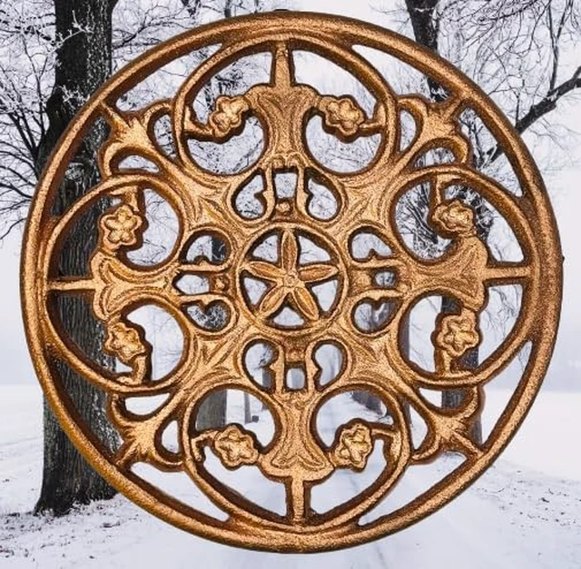 Alt view image 7 of 7 - MAI 1Pcs Round Cast Iron Trivet - Round Metal Trivets with Rubber Feet Caps,Rustic Cast Iron Hot Dish Plate Holder, Pan Plate Teapot for Kitchen Dining Table Countertop Cooktop (Copper)