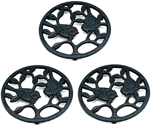 Main image of Cast Iron Bird Trivet Set, 3-Pack - Decorative Metal Pot Holders, Rustproof & Rubber Feet for Hot Dishes, Pans, Teapots - Kitchen & Dining Decor, Black