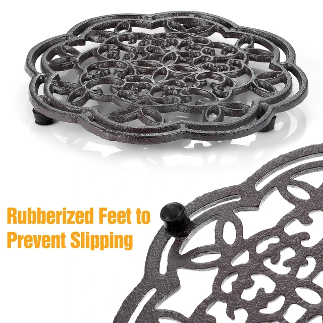 Alt view image 4 of 7 - 3 Pack Cast Iron Trivet, 7.7 Inch Round Heavy Duty Rustproof Trivets for Hot Pots & Pans Heat Resistant Metal Pot Stand with Rubber Feet for Kitchen, Dining Table, CountertopVintage Farmhouse Decor