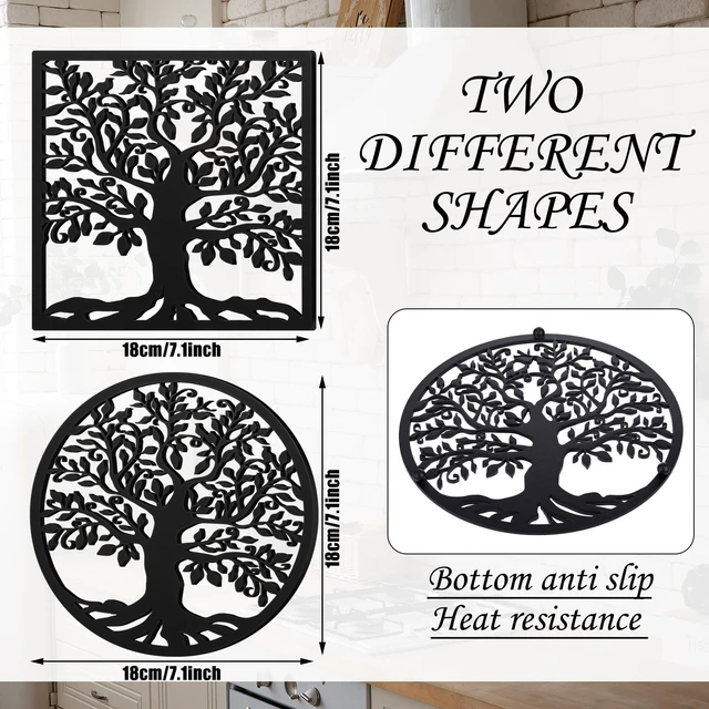 Alt view image 3 of 6 - Beeveer 2 Pcs 2 Pcs Cast Iron Trivet for Hot Dishes Metal Tree Trivet Set