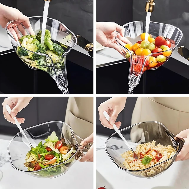 Alt view image 2 of 7 - Multi-functional Drain Basket - 2024 New Fruit Cleaning Bowl with Strainer Container, Kitchen Sink Food Catcher Drainer Rinser Vegetable Washing Filter over the Colander (1PC, Clear)