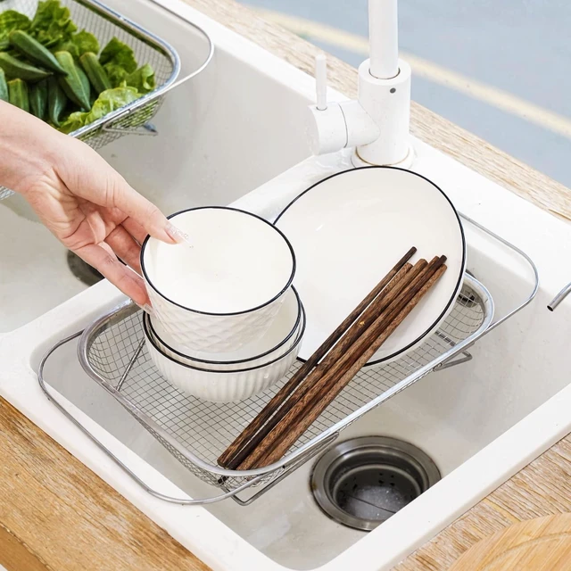 Alt view image 5 of 7 - Over The Sink Colander with Fine Mesh Strainer,Stainless Steel Expandable Grips Sink Colander Basket for Kitchen Sink (L-33 * 24.5 * 8cm)