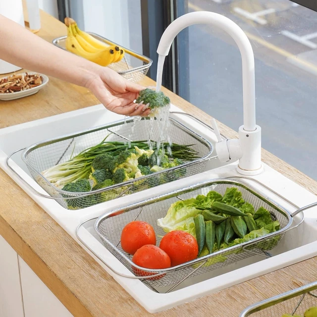 Alt view image 6 of 7 - Over The Sink Colander with Fine Mesh Strainer,Stainless Steel Expandable Grips Sink Colander Basket for Kitchen Sink (L-33 * 24.5 * 8cm)