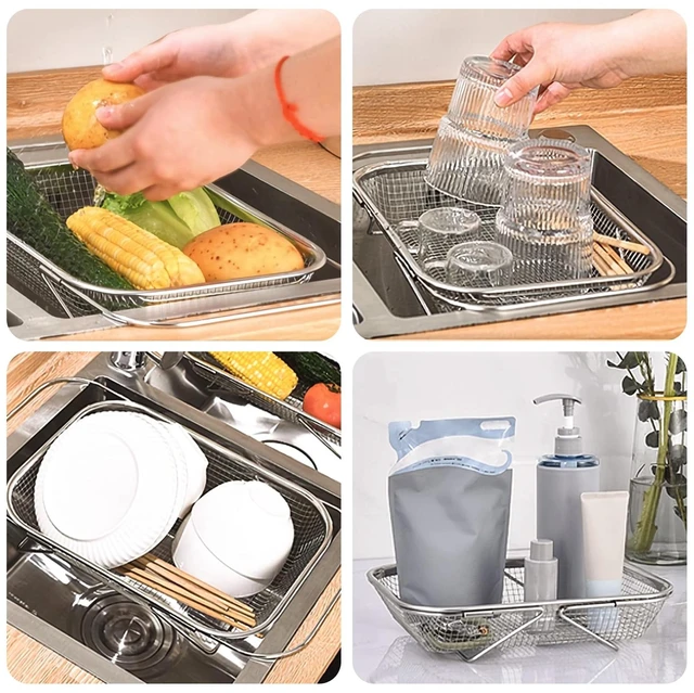 Alt view image 7 of 7 - Over The Sink Colander with Fine Mesh Strainer,Stainless Steel Expandable Grips Sink Colander Basket for Kitchen Sink (L-33 * 24.5 * 8cm)