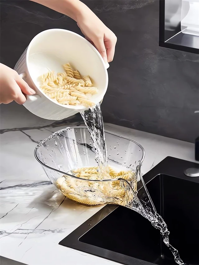 Alt view image 5 of 7 - Multi-functional Drain Basket - 2024 New Fruit Cleaning Bowl with Strainer Container, Kitchen Sink Food Catcher Drainer Rinser Vegetable Washing Filter over the Colander (1PC, Clear)