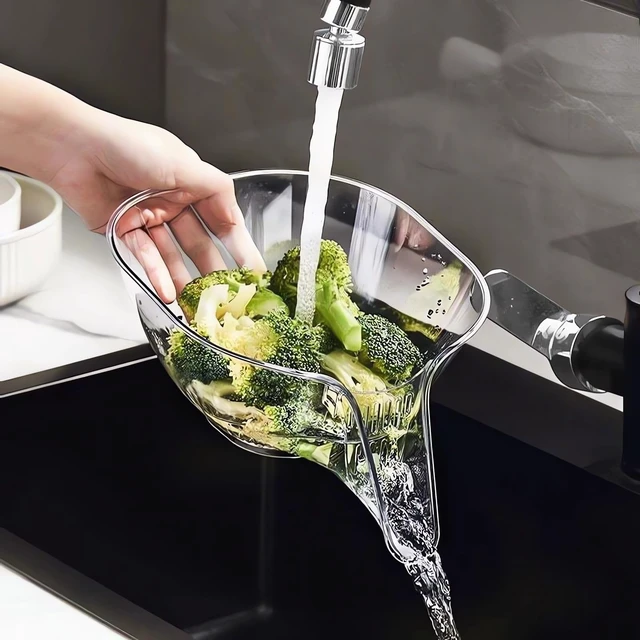 Alt view image 7 of 7 - Multi-functional Drain Basket - 2024 New Fruit Cleaning Bowl with Strainer Container, Kitchen Sink Food Catcher Drainer Rinser Vegetable Washing Filter over the Colander (1PC, Clear)