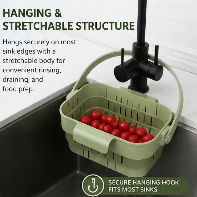 Alt view image 4 of 6 - Foldable Hanging Sink Drain Basket Stretchable Kitchen Colander