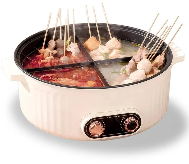 Main image of Electric Hot Pot with Divider, Four Grid Multifunctional Stew Pot, 4-Flavor Chinese Shabu Shabu Pot, for Family Gatherings Parties,White