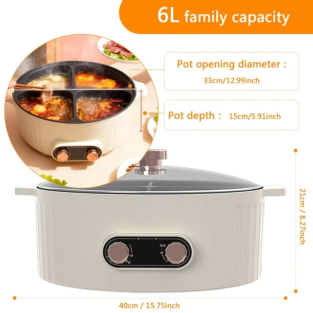 Alt view image 4 of 7 - Electric Hot Pot with Divider, Four Grid Multifunctional Stew Pot, 4-Flavor Chinese Shabu Shabu Pot, for Family Gatherings Parties,White