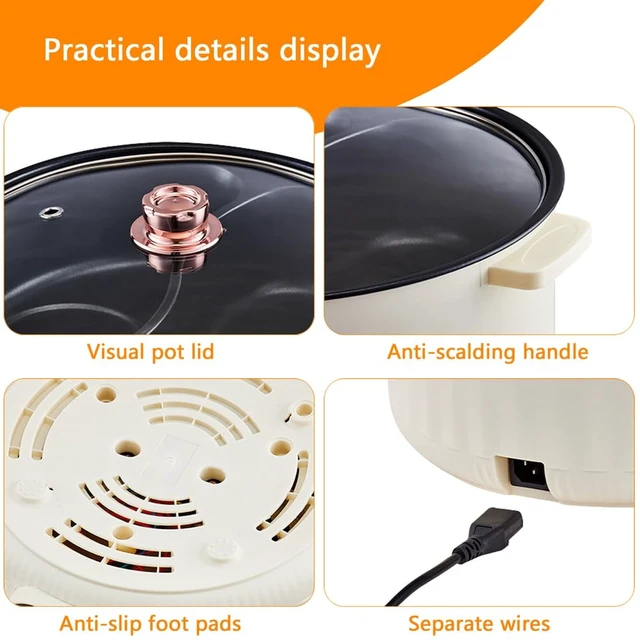 Alt view image 6 of 7 - Electric Hot Pot with Divider, Four Grid Multifunctional Stew Pot, 4-Flavor Chinese Shabu Shabu Pot, for Family Gatherings Parties,White